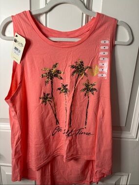 NWT Salt Life Coral Pink Palm-Graphic High-Low Tank